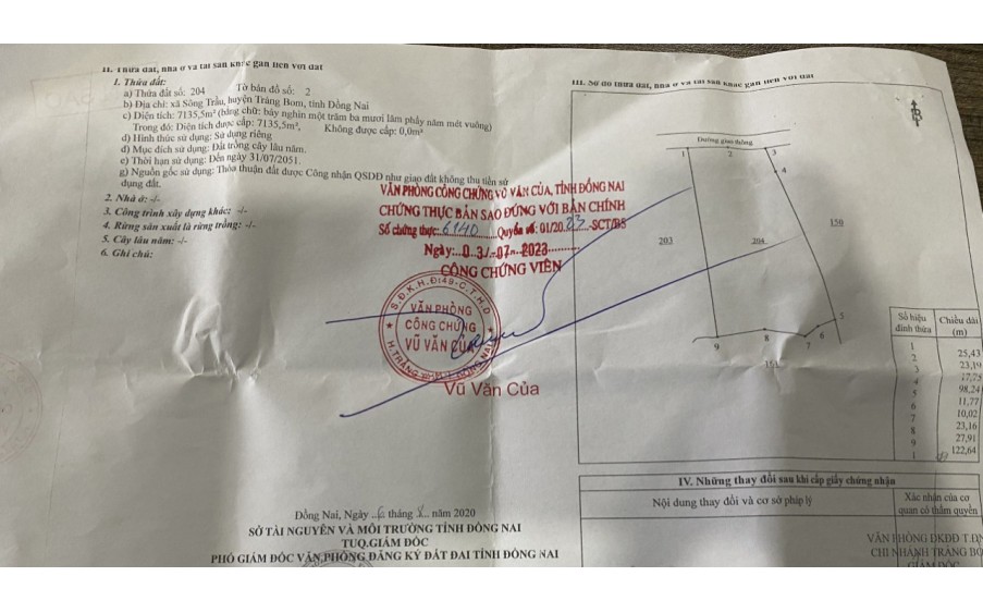 Chủ cần bán 7100 mv cây lâu năm mặt tiền nhựa lớn , sông trầu trảng bom , đồng nai