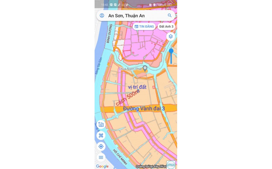 Mặt tiền An Sơn 32, 500m² thổ cư 100m².
Đường xe tải ra vào, vị trí đông dân cư,
