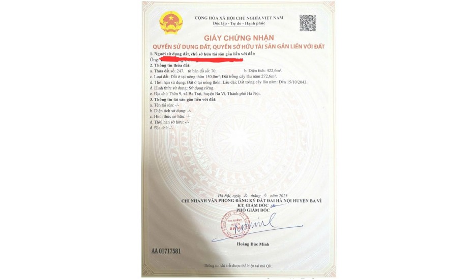 Bán đất tại Thôn 9 xã Suối Hai, Hà Nội