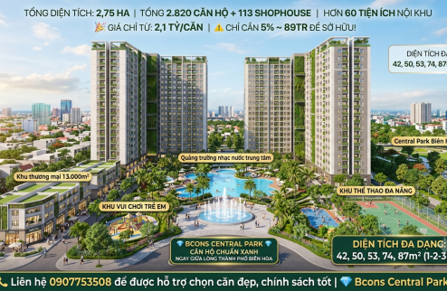 Thanh toán 89 tr là sở hữu Căn hộ chuẩn xanh ngay TT TP Biên Hòa,65m2,2 pn,2 wc, LH: 0907753508