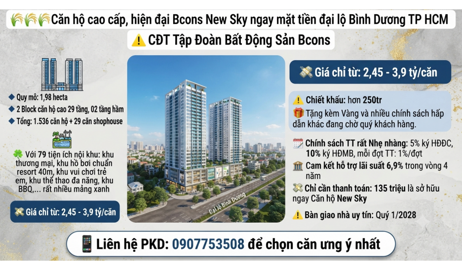 Căn hộ cao cấp mặt tiền đại lộ Bình Dương TP HCM,2 pn,2wc, giá 2,4 tỷ,ck 250tr, LH: 0907753508